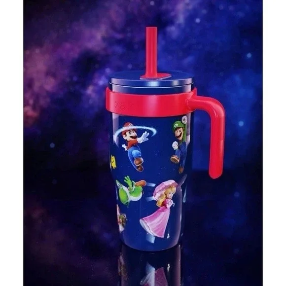 Super Mario Galaxy Cup Vacuum Insulated Tumbler 18oz Spill-Proof Lid Straw Rare - Picture 1 of 5